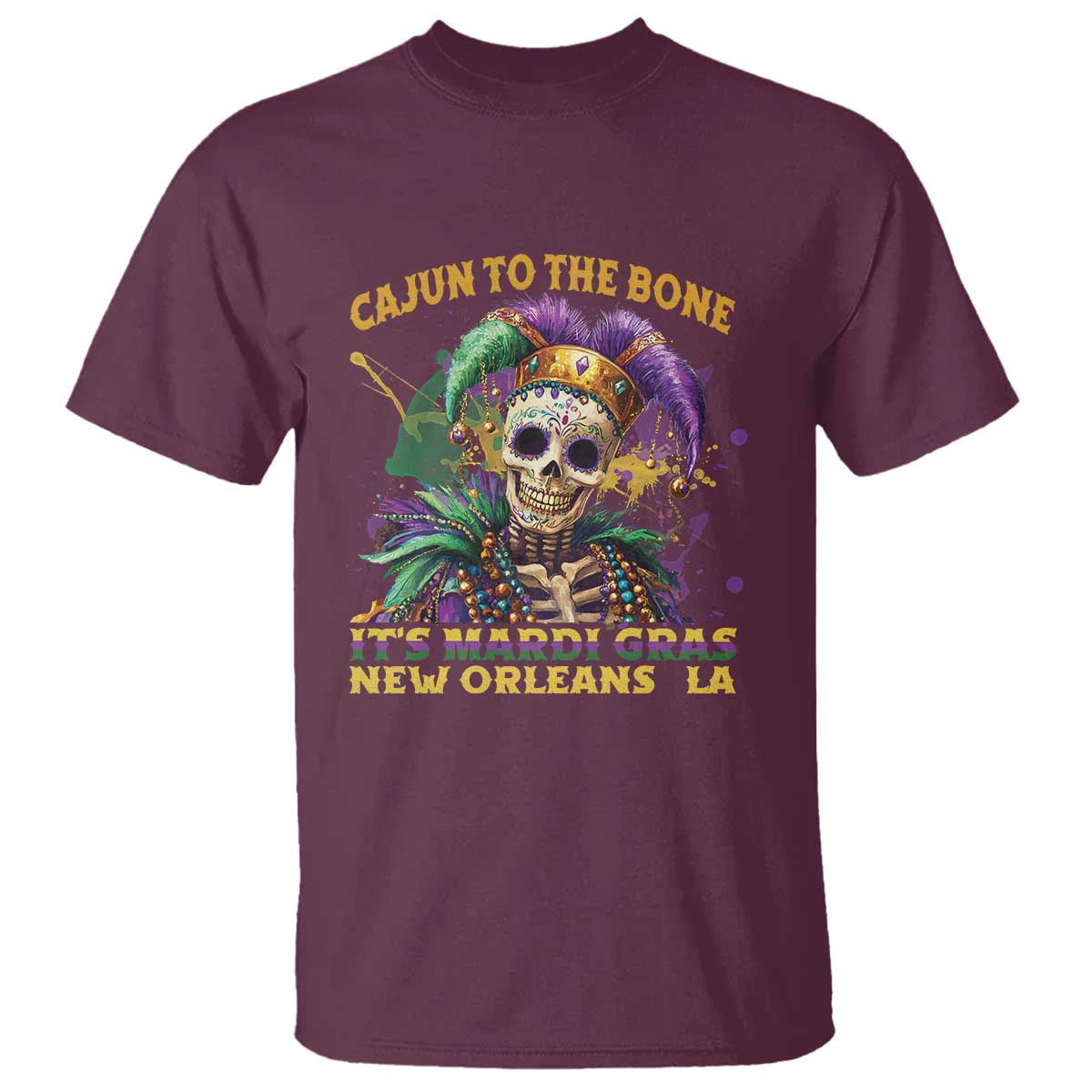 Louisiana Mardi Gras T Shirt Cajun To The Bone Skeleton Jester Costume
