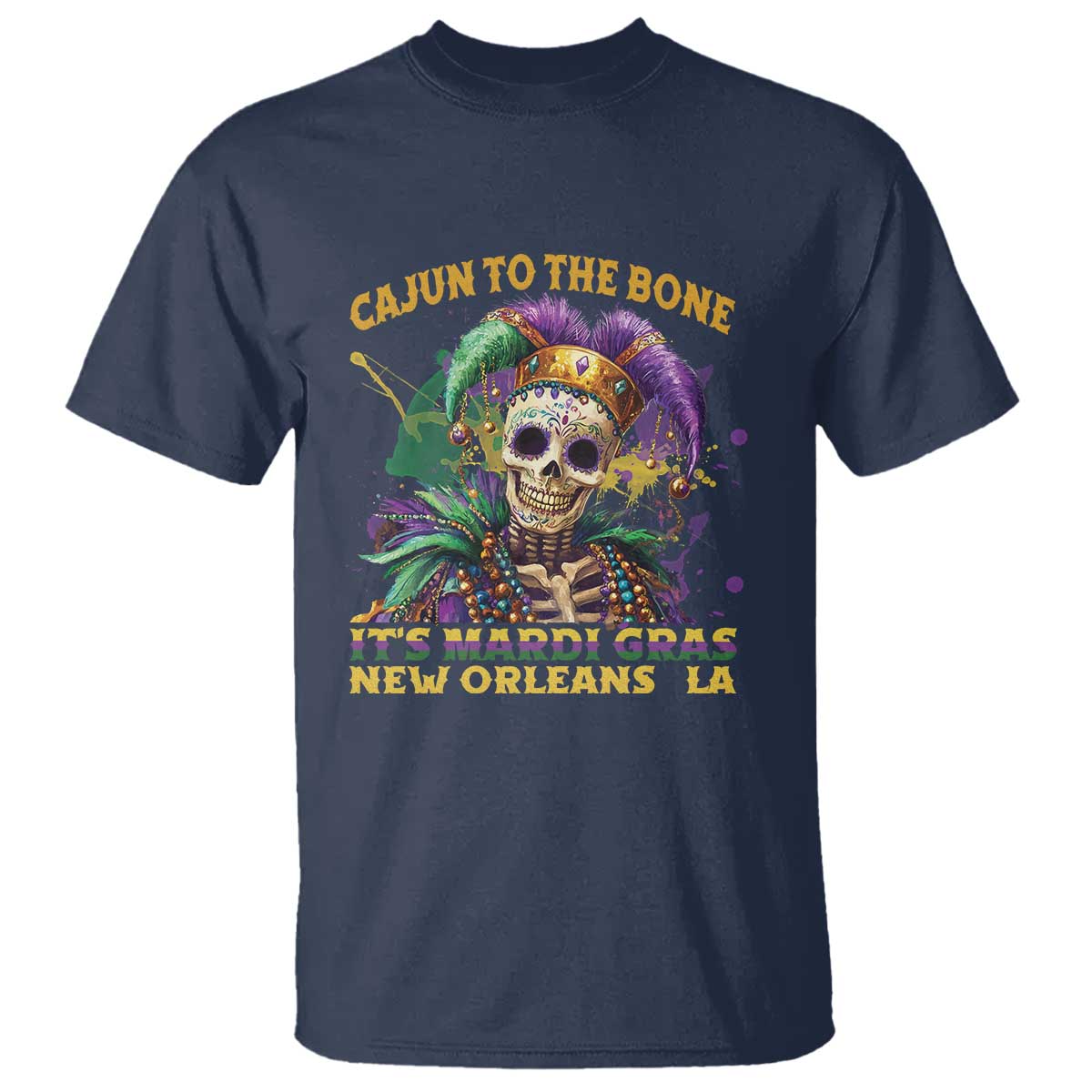 Louisiana Mardi Gras T Shirt Cajun To The Bone Skeleton Jester Costume