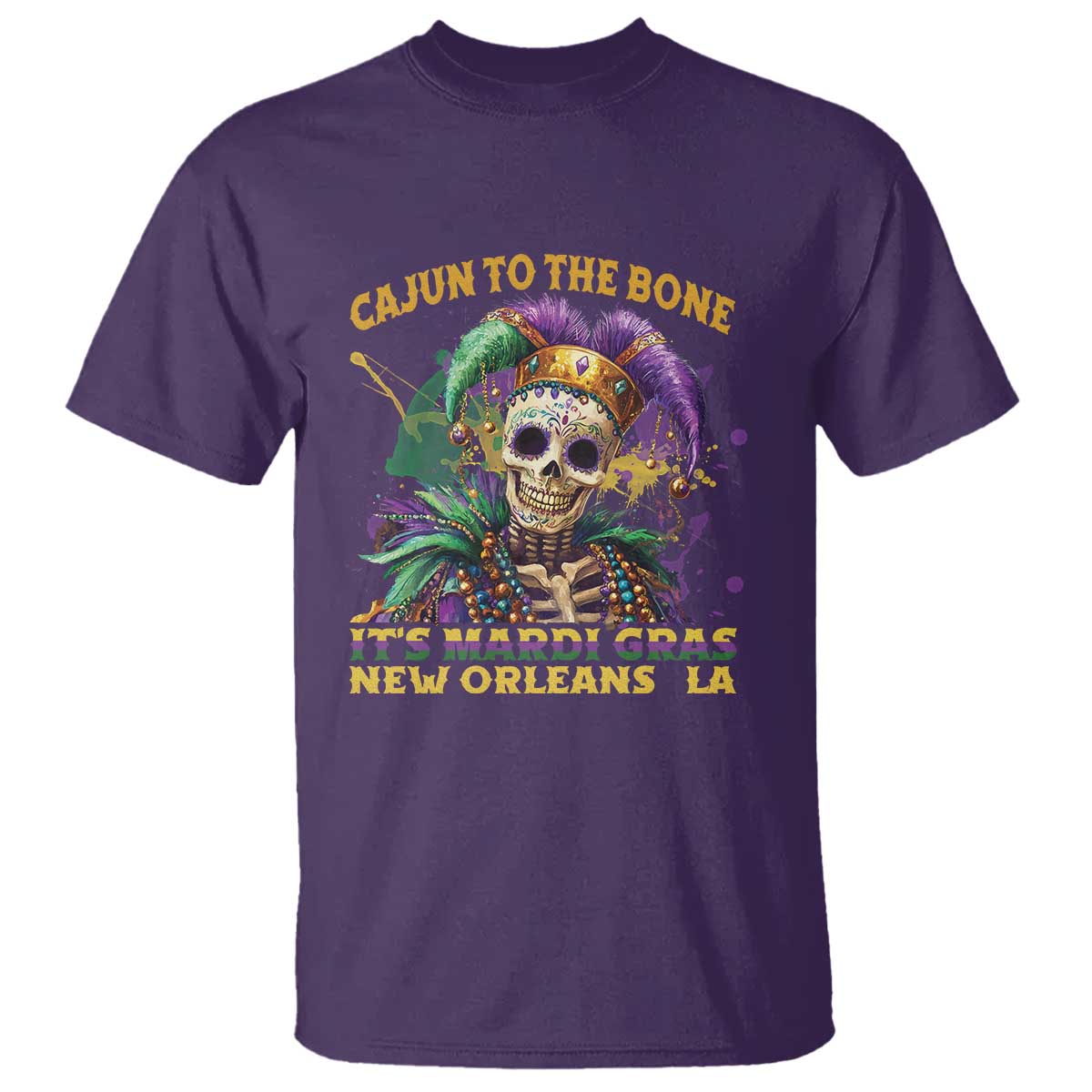 Louisiana Mardi Gras T Shirt Cajun To The Bone Skeleton Jester Costume