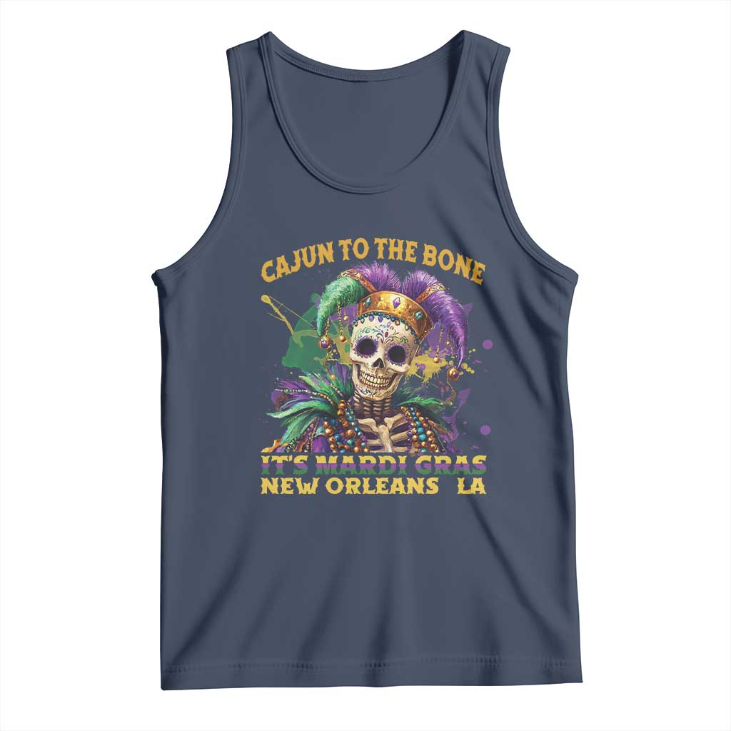 Louisiana Mardi Gras Tank Top Cajun To The Bone Skeleton Jester Costume