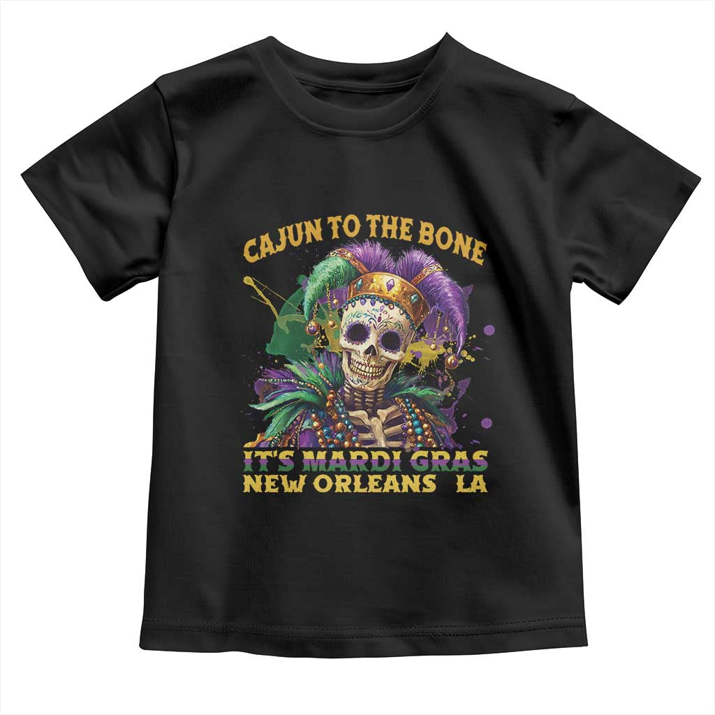 Louisiana Mardi Gras Toddler T Shirt Cajun To The Bone Skeleton Jester Costume