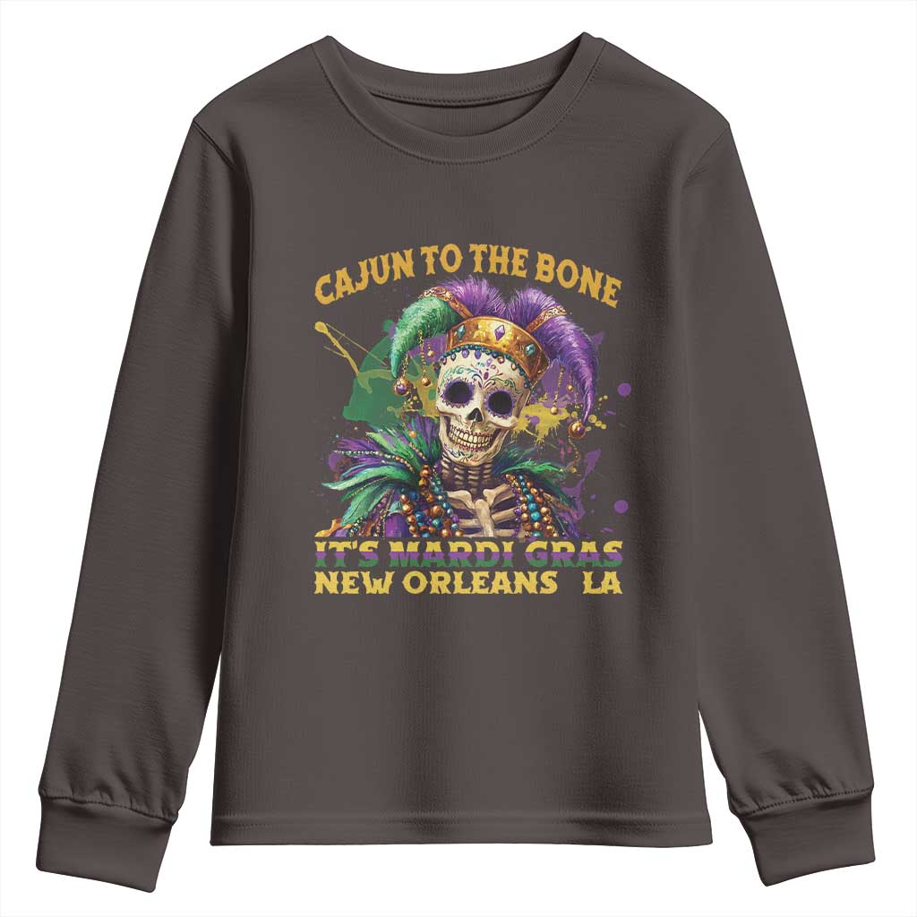Louisiana Mardi Gras Youth Sweatshirt Cajun To The Bone Skeleton Jester Costume