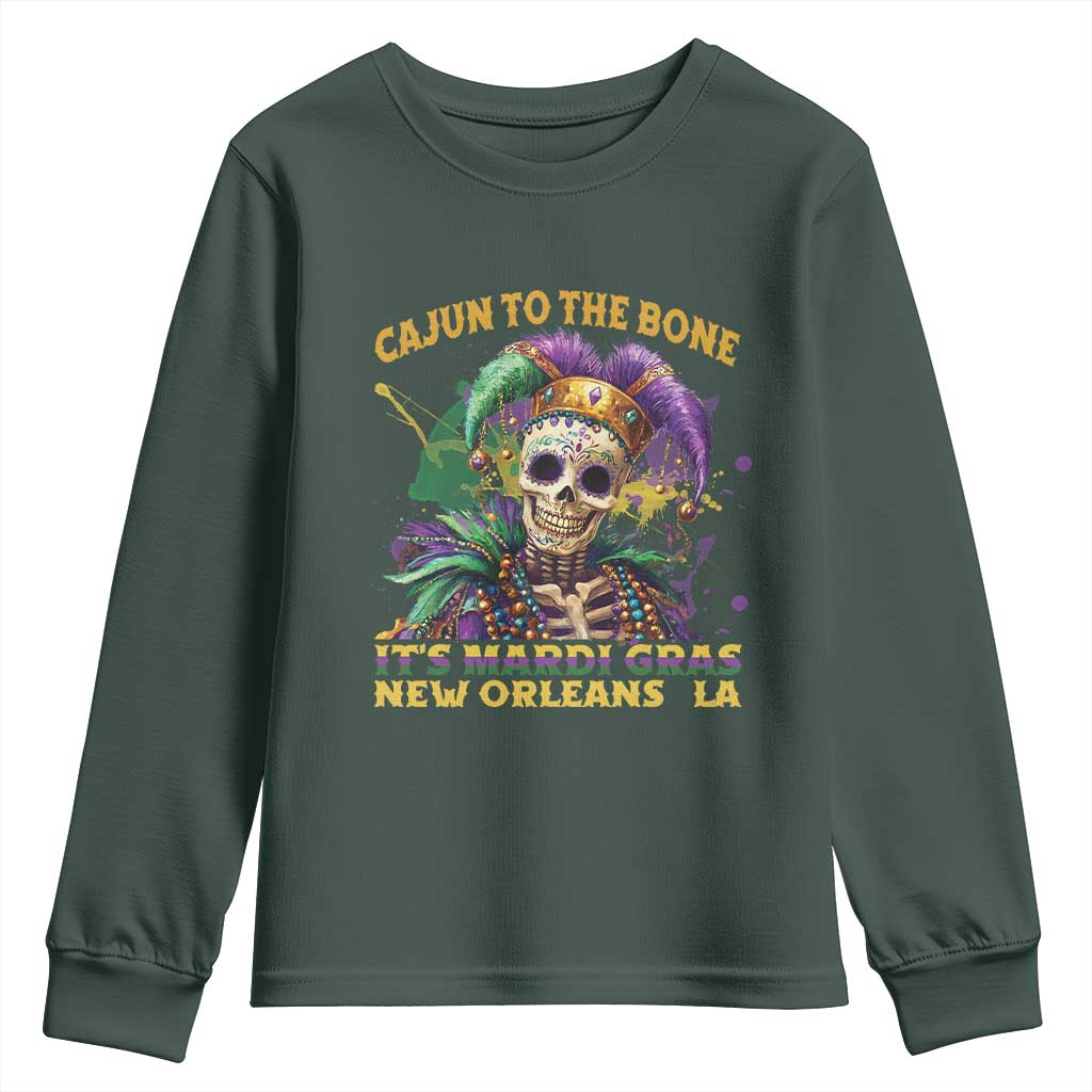Louisiana Mardi Gras Youth Sweatshirt Cajun To The Bone Skeleton Jester Costume