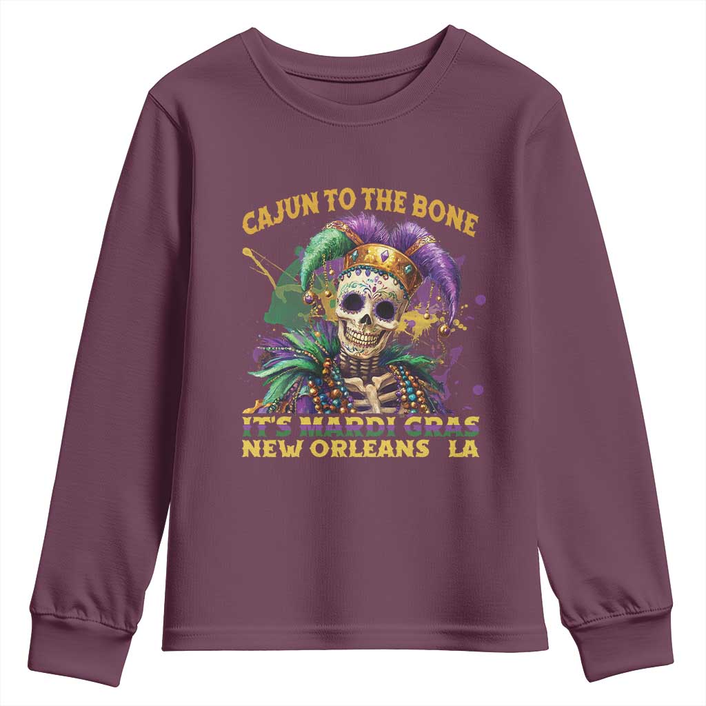 Louisiana Mardi Gras Youth Sweatshirt Cajun To The Bone Skeleton Jester Costume