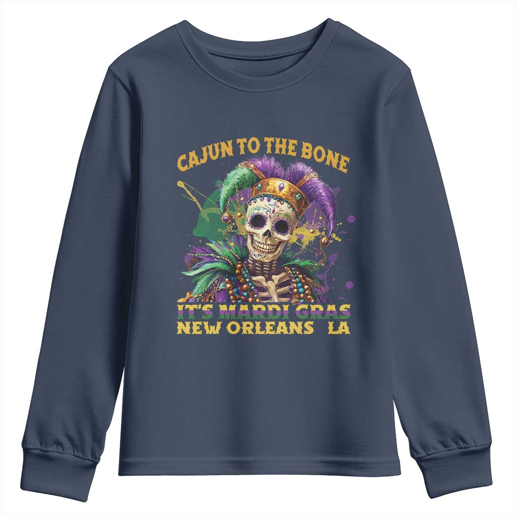 Louisiana Mardi Gras Youth Sweatshirt Cajun To The Bone Skeleton Jester Costume