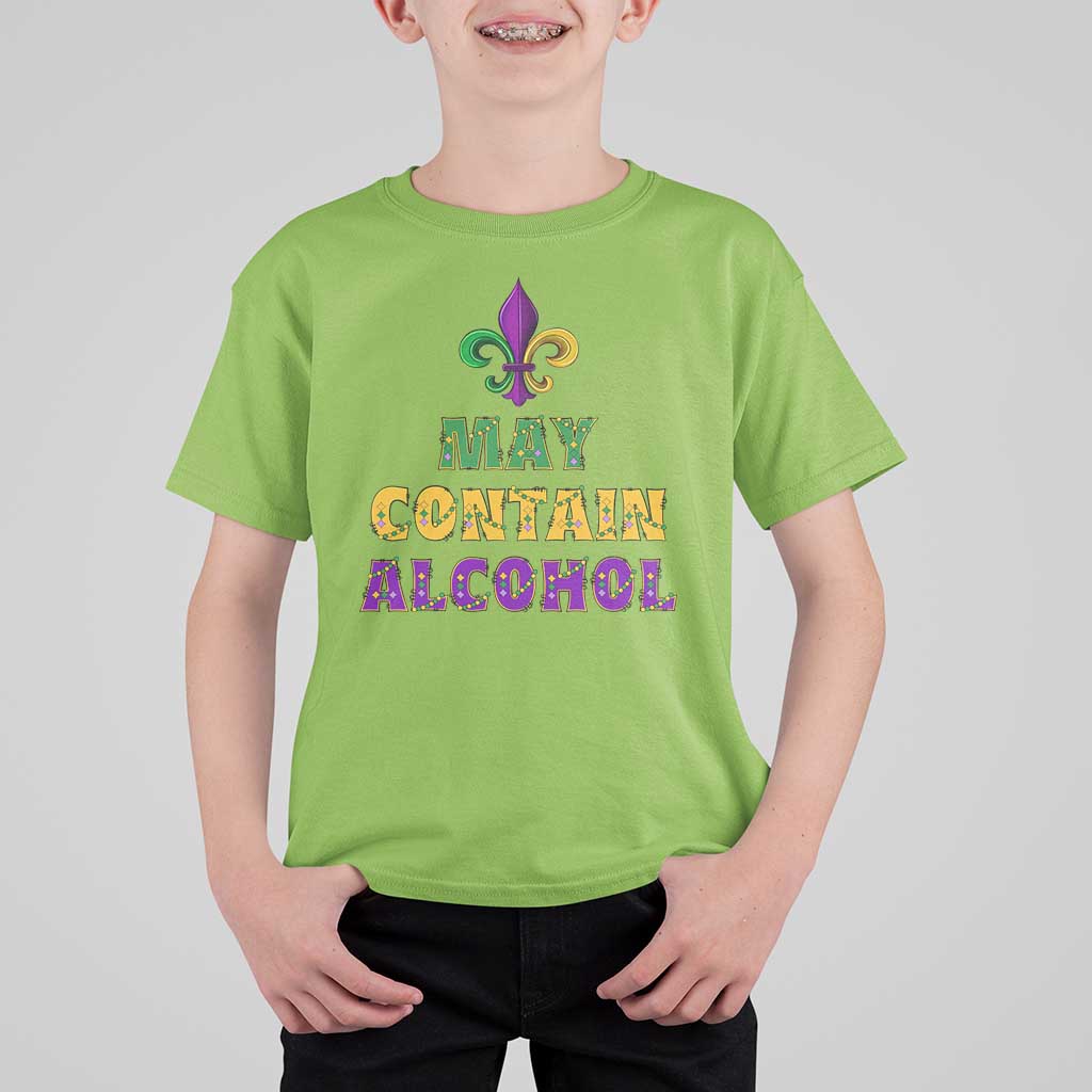 Funny Mardi Gras Party T Shirt For Kid May Contain Alcohol Drinking Team