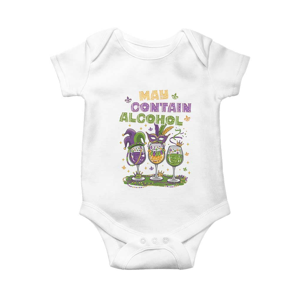 Funny Mardi Gras Drinking Team Baby Onesie May Contain Alcohol Fat Tuesday Party