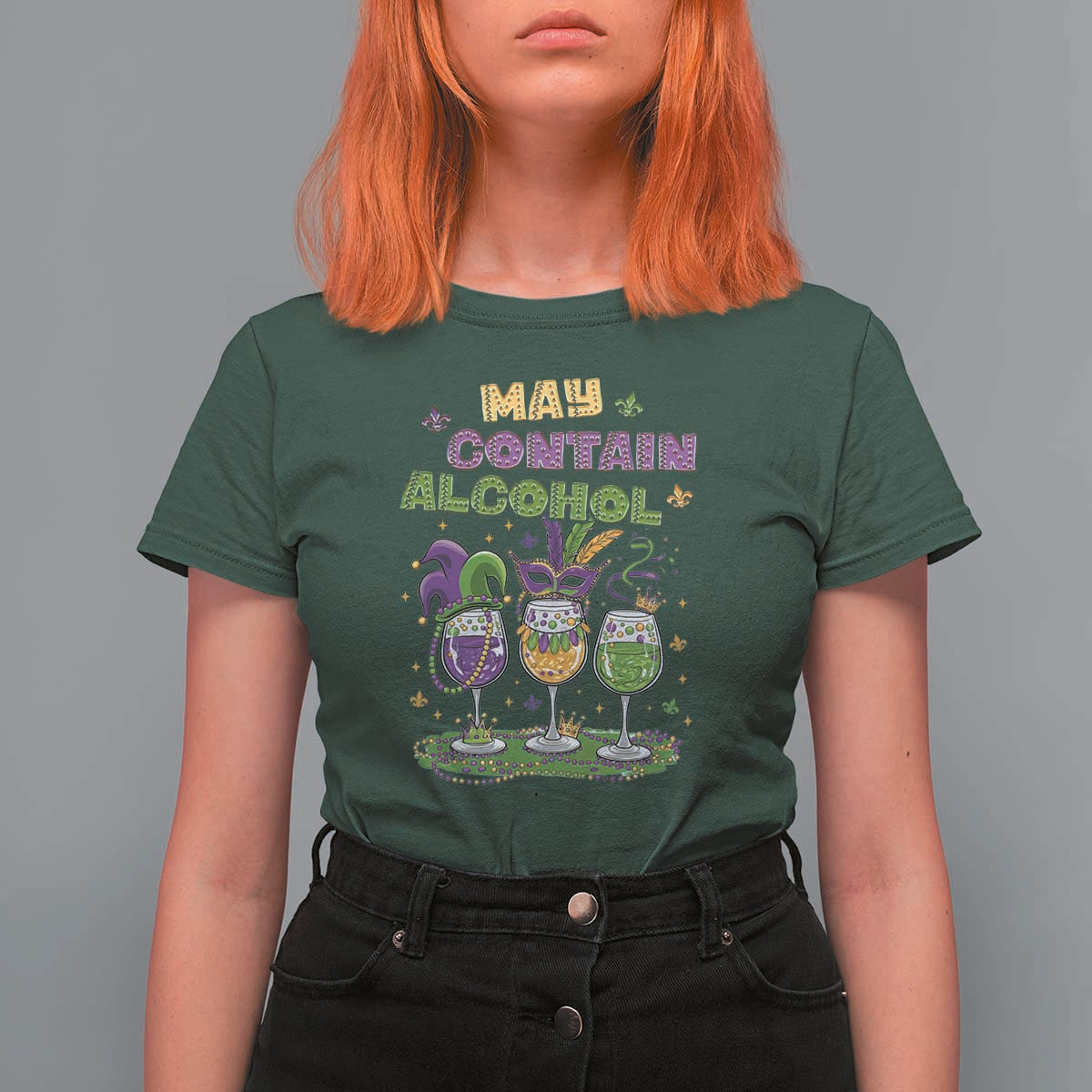 Funny Mardi Gras Drinking Team T Shirt For Women May Contain Alcohol Fat Tuesday Party