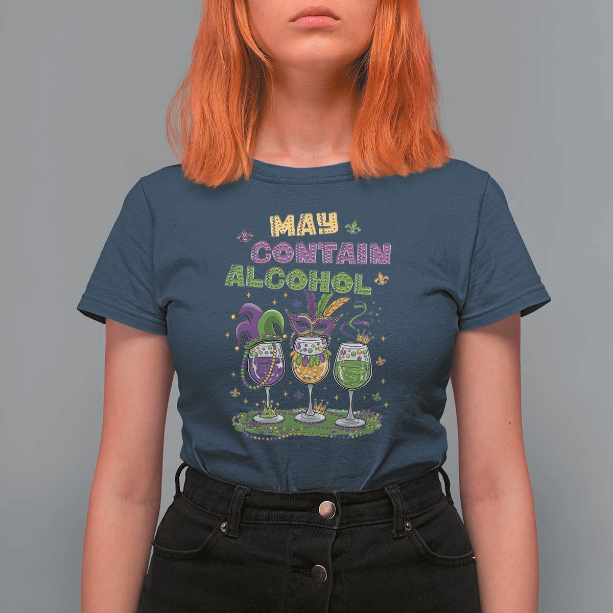 Funny Mardi Gras Drinking Team T Shirt For Women May Contain Alcohol Fat Tuesday Party