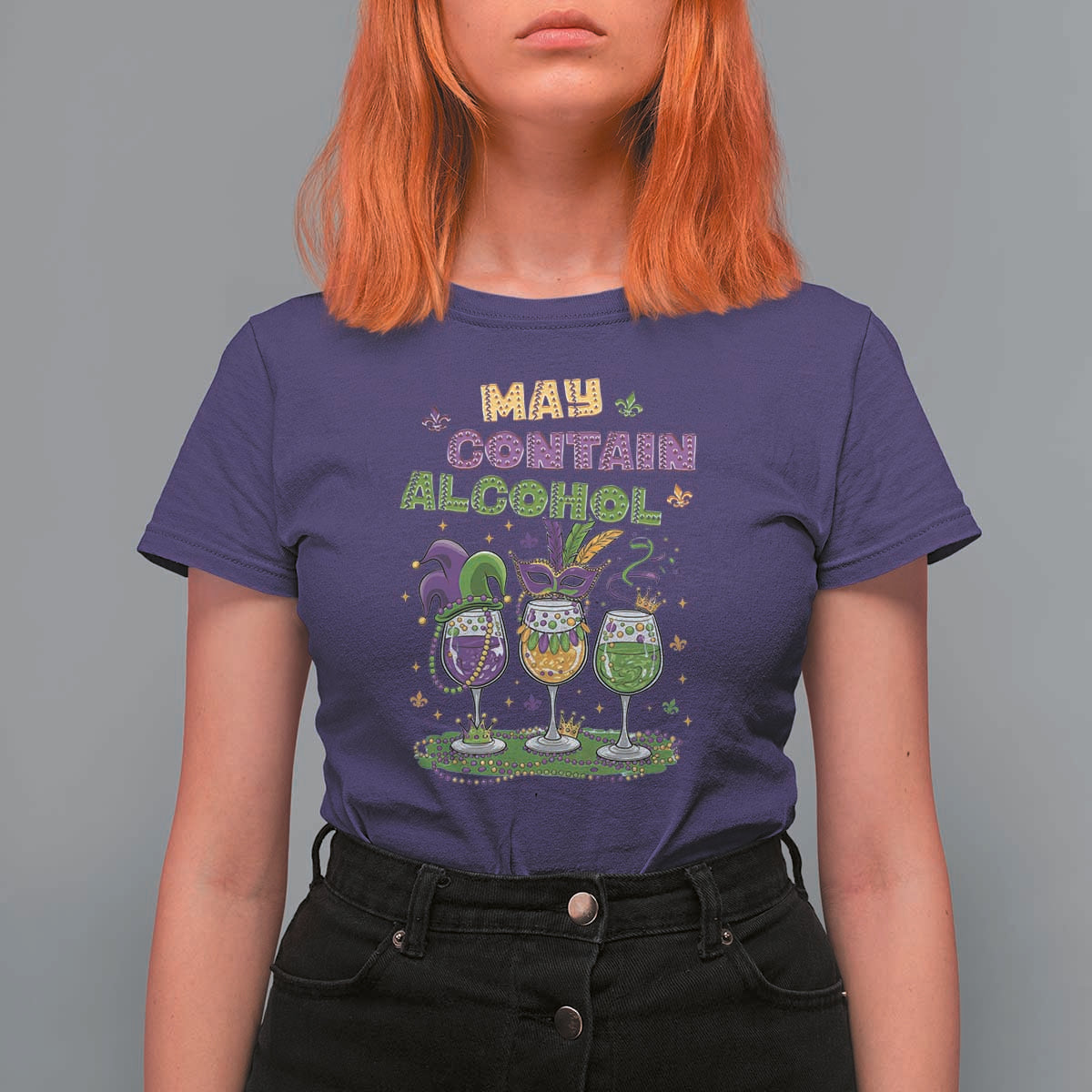 Funny Mardi Gras Drinking Team T Shirt For Women May Contain Alcohol Fat Tuesday Party