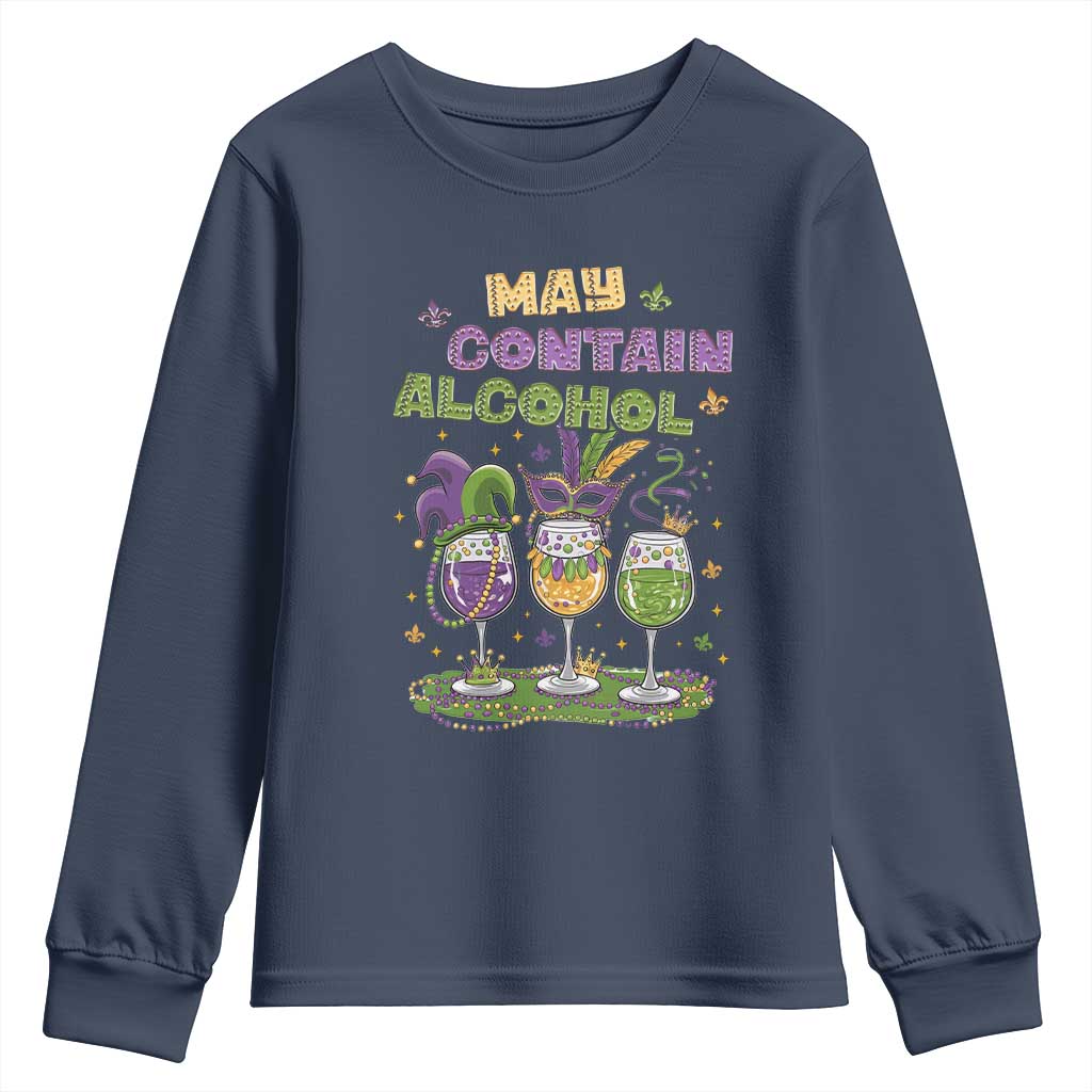 Funny Mardi Gras Drinking Team Youth Sweatshirt May Contain Alcohol Fat Tuesday Party