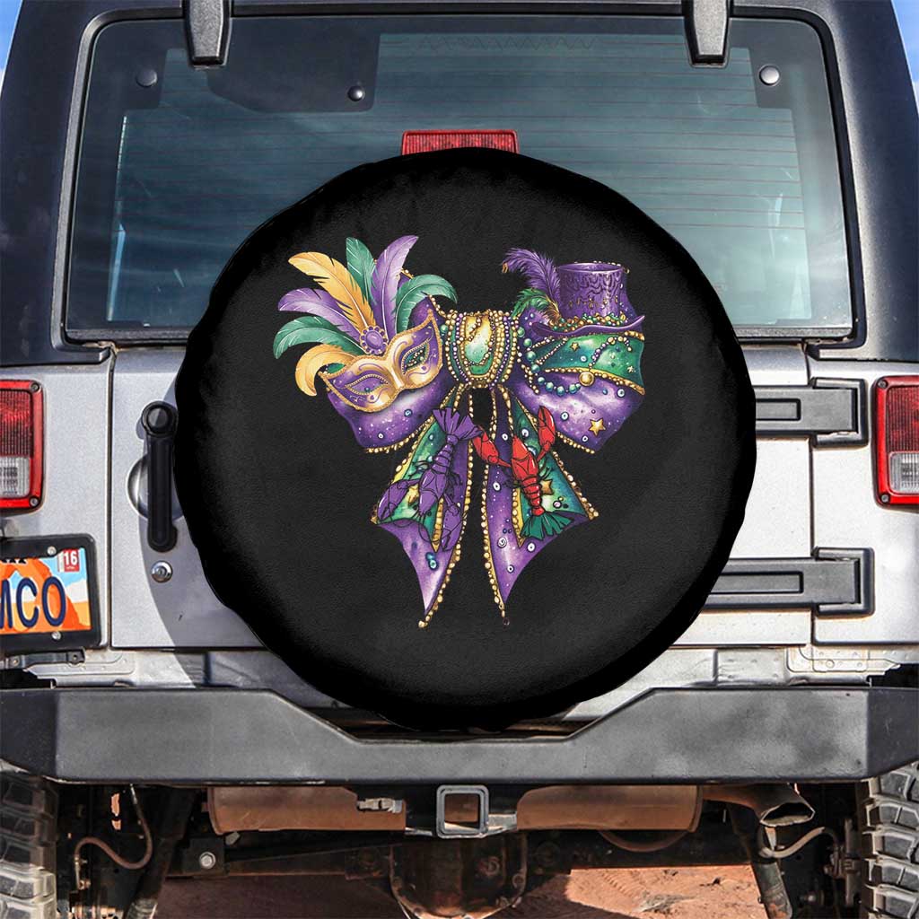 Coquette Bow Mardi Gras Spare Tire Cover New Orleans Carnival Beads Mask Crawfish