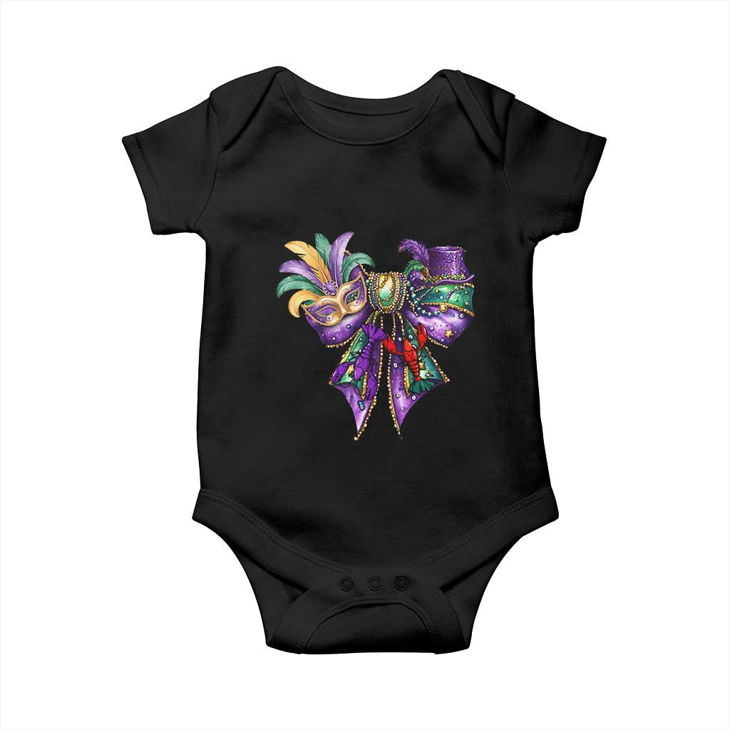 Coquette Bow Mardi Gras Baby Onesie New Orleans Carnival Beads Mask Crawfish