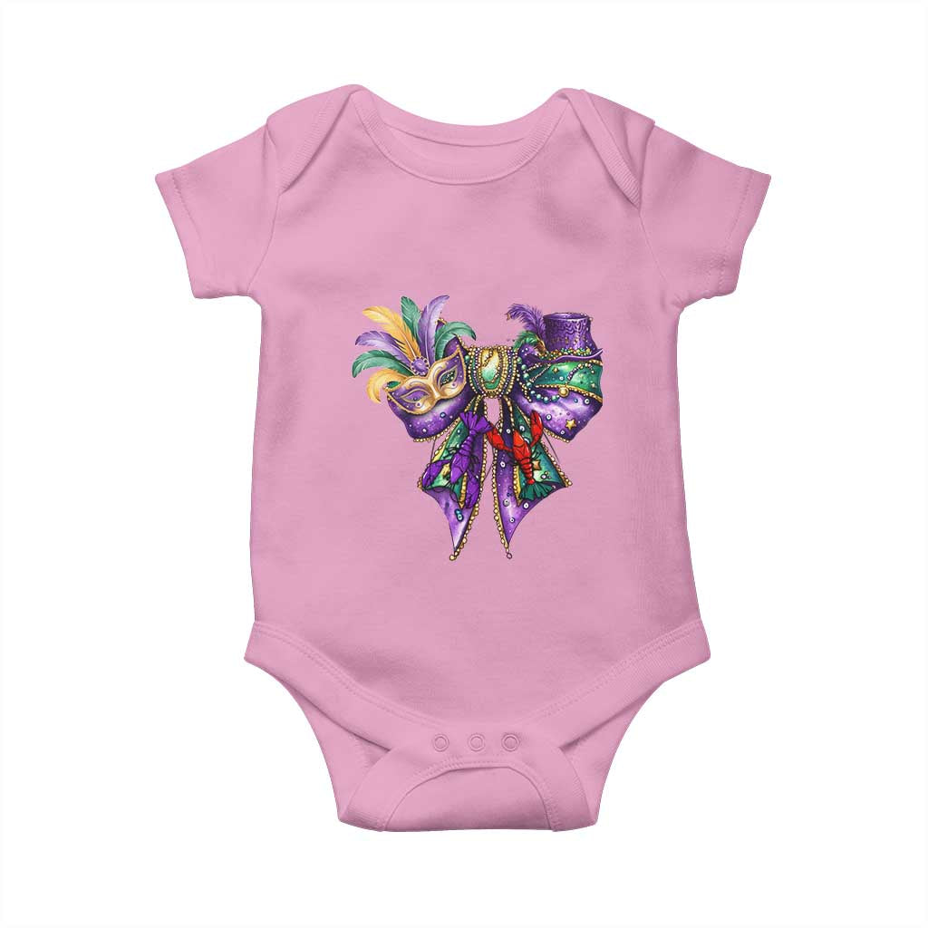 Coquette Bow Mardi Gras Baby Onesie New Orleans Carnival Beads Mask Crawfish
