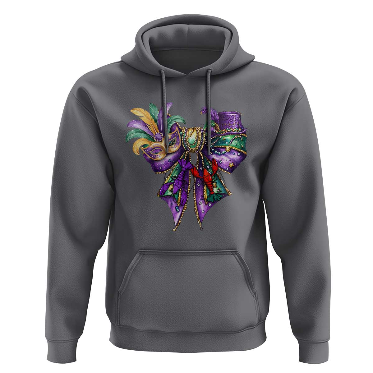 Coquette Bow Mardi Gras Hoodie New Orleans Carnival Beads Mask Crawfish