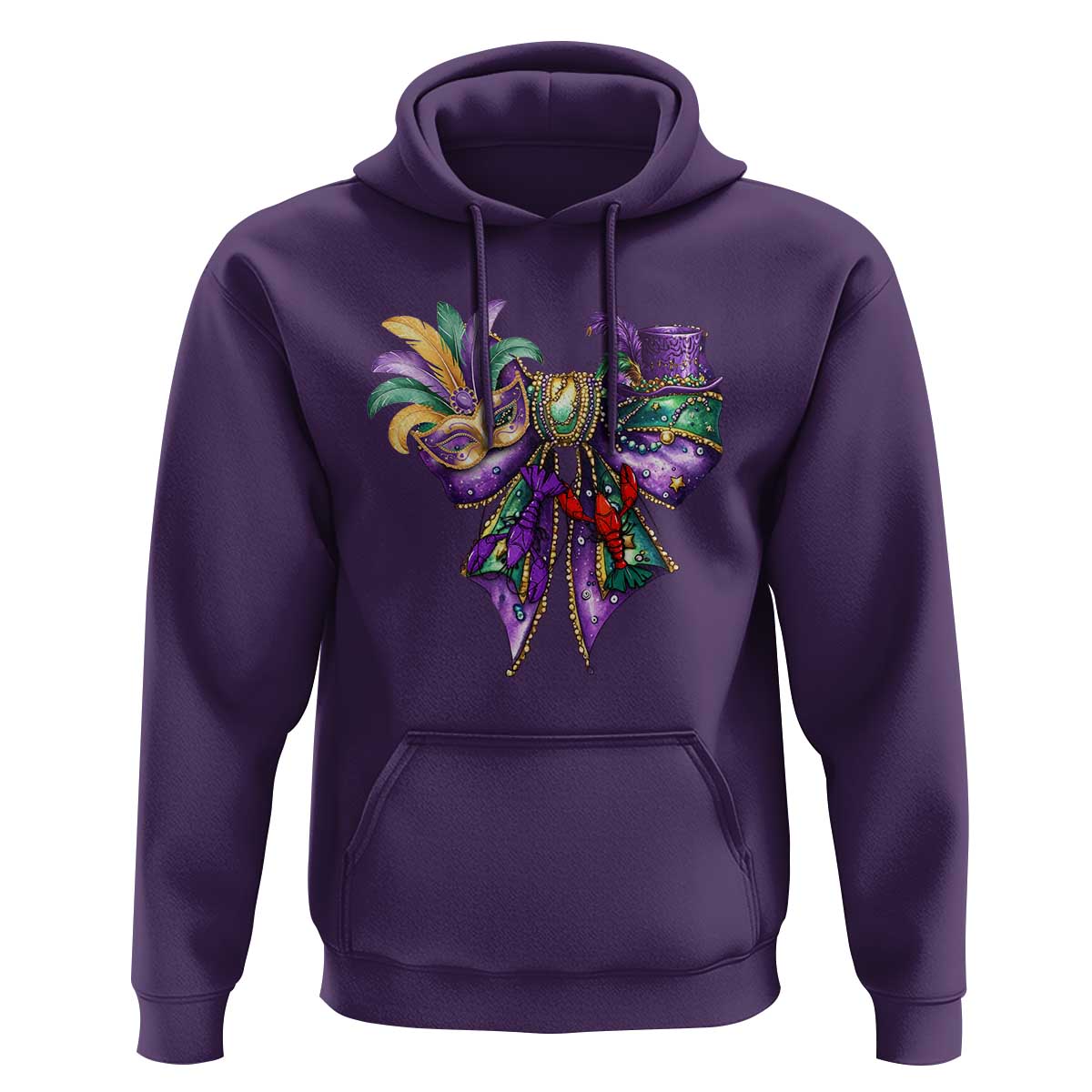 Coquette Bow Mardi Gras Hoodie New Orleans Carnival Beads Mask Crawfish