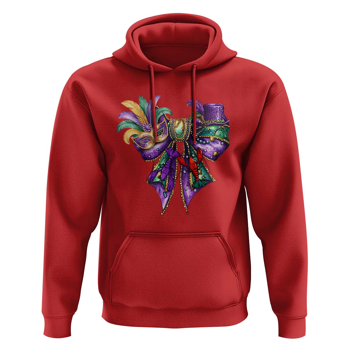 Coquette Bow Mardi Gras Hoodie New Orleans Carnival Beads Mask Crawfish