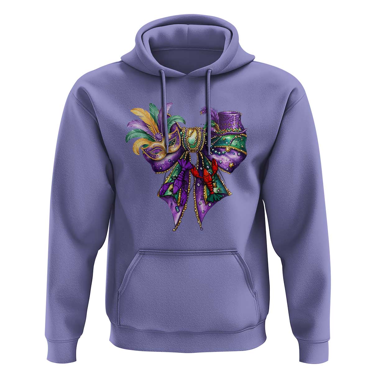 Coquette Bow Mardi Gras Hoodie New Orleans Carnival Beads Mask Crawfish