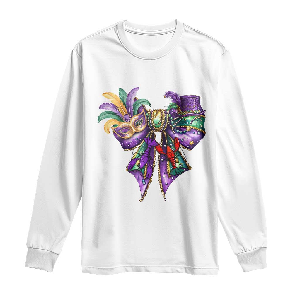 Coquette Bow Mardi Gras Long Sleeve Shirt New Orleans Carnival Beads Mask Crawfish