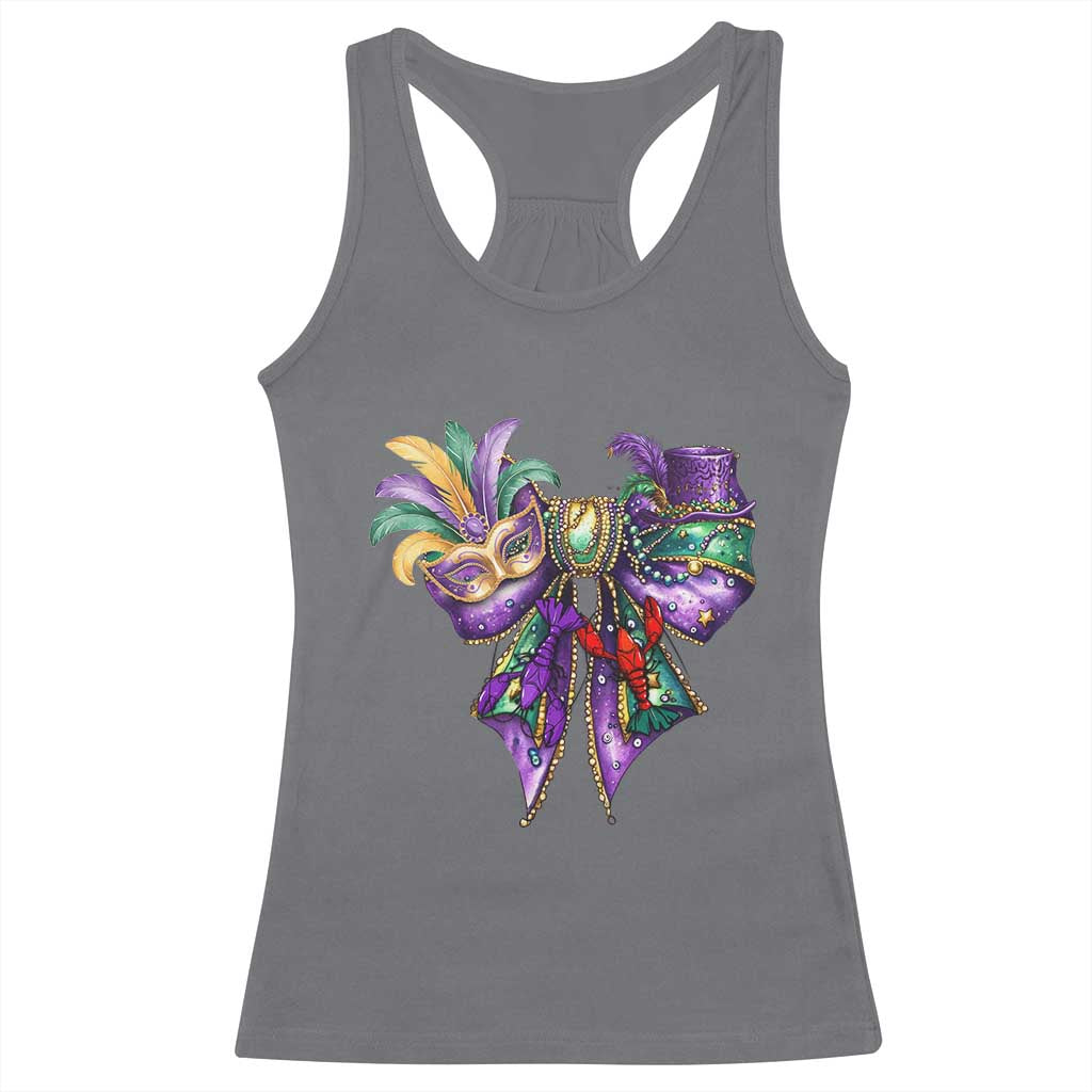 Coquette Bow Mardi Gras Racerback Tank Top New Orleans Carnival Beads Mask Crawfish