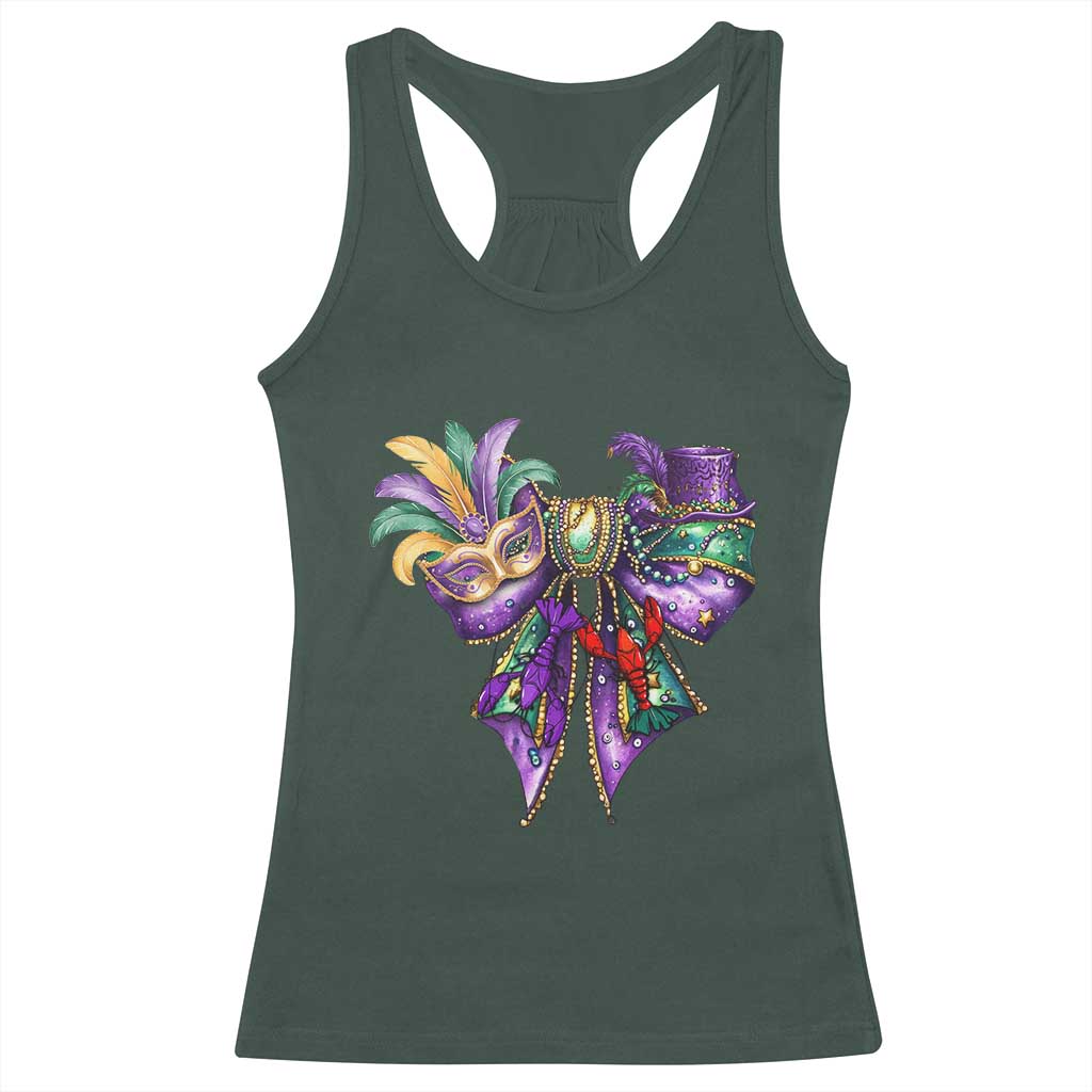 Coquette Bow Mardi Gras Racerback Tank Top New Orleans Carnival Beads Mask Crawfish