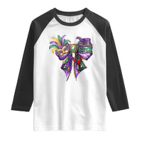 Coquette Bow Mardi Gras Raglan Shirt New Orleans Carnival Beads Mask Crawfish