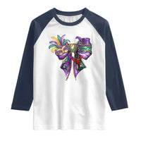 Coquette Bow Mardi Gras Raglan Shirt New Orleans Carnival Beads Mask Crawfish