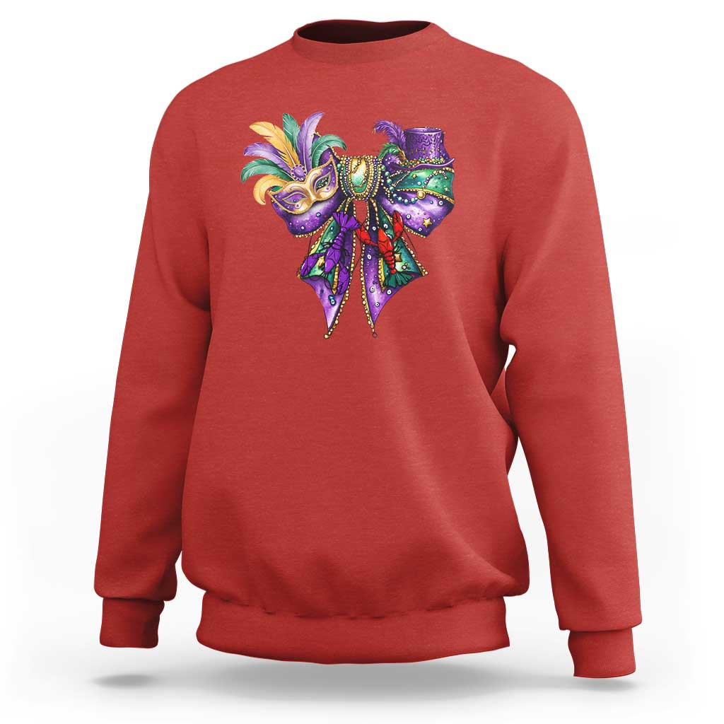 Coquette Bow Mardi Gras Sweatshirt New Orleans Carnival Beads Mask Crawfish