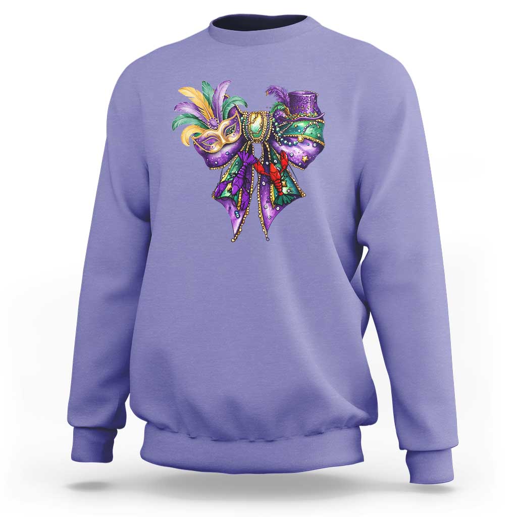Coquette Bow Mardi Gras Sweatshirt New Orleans Carnival Beads Mask Crawfish