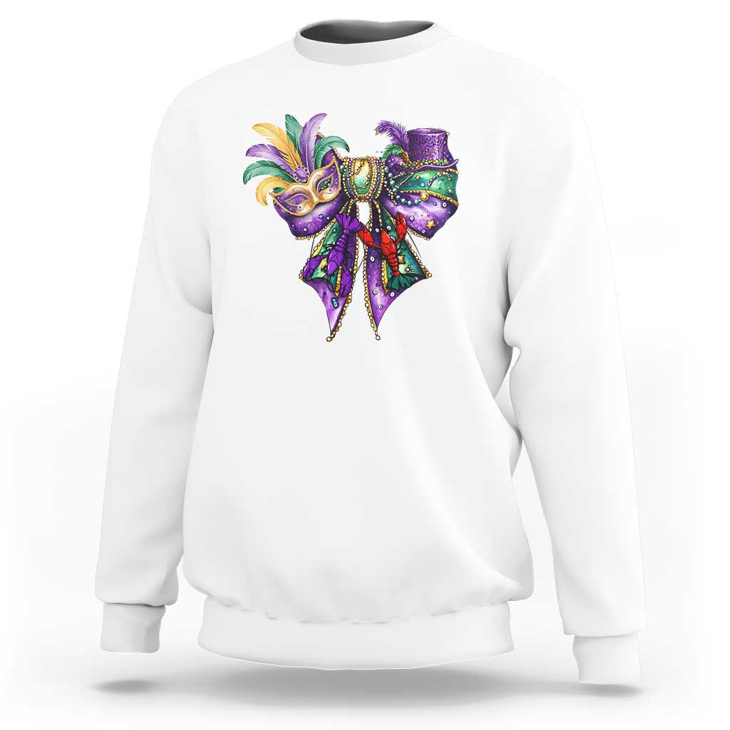 Coquette Bow Mardi Gras Sweatshirt New Orleans Carnival Beads Mask Crawfish