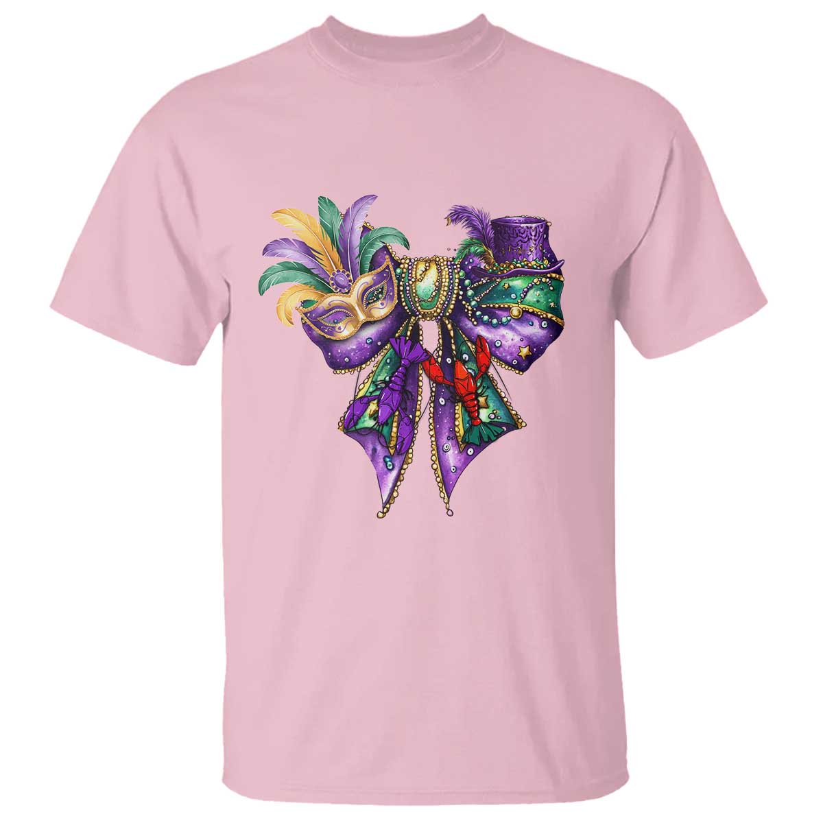 Coquette Bow Mardi Gras T Shirt New Orleans Carnival Beads Mask Crawfish