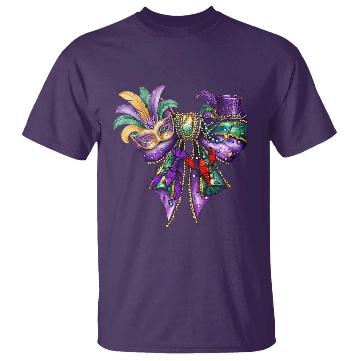 Coquette Bow Mardi Gras T Shirt New Orleans Carnival Beads Mask Crawfish