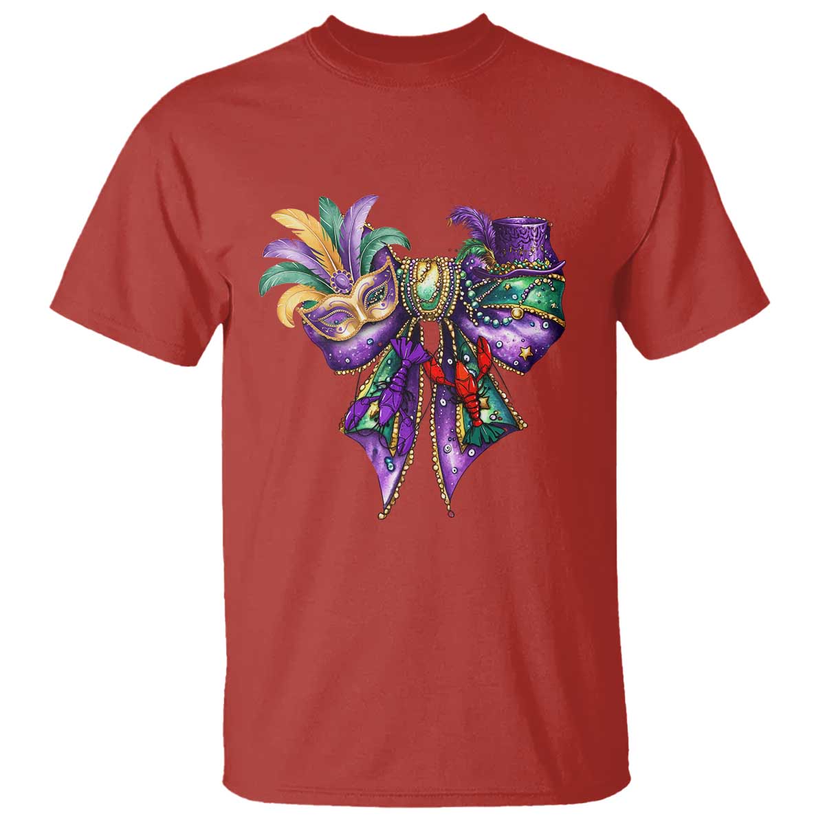 Coquette Bow Mardi Gras T Shirt New Orleans Carnival Beads Mask Crawfish