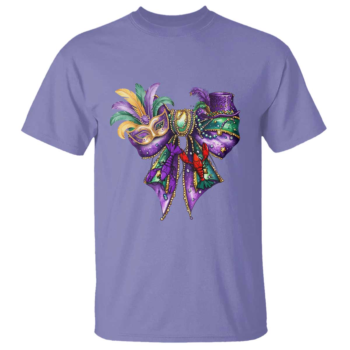 Coquette Bow Mardi Gras T Shirt New Orleans Carnival Beads Mask Crawfish