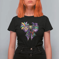 Coquette Bow Mardi Gras T Shirt For Women New Orleans Carnival Beads Mask Crawfish