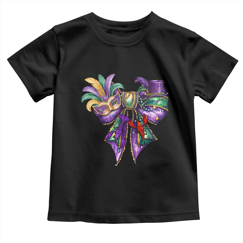 Coquette Bow Mardi Gras Toddler T Shirt New Orleans Carnival Beads Mask Crawfish