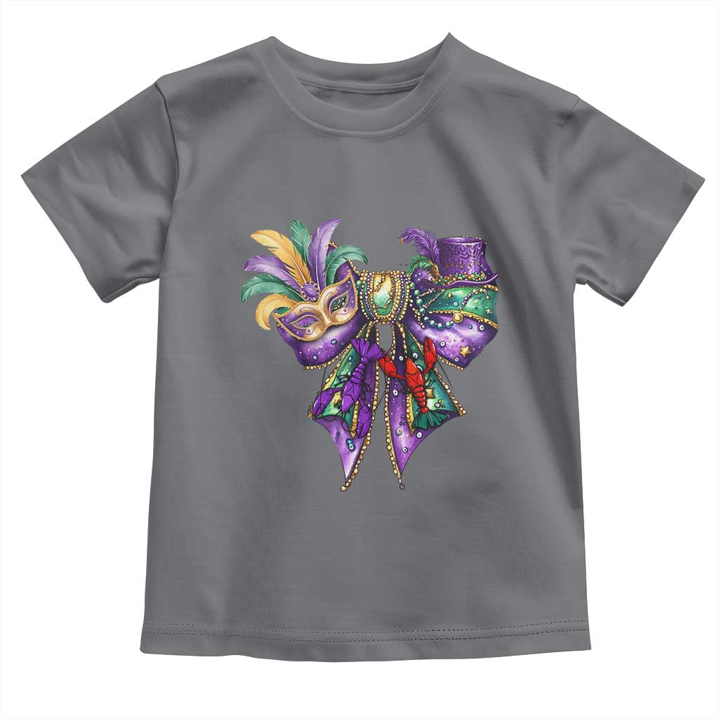 Coquette Bow Mardi Gras Toddler T Shirt New Orleans Carnival Beads Mask Crawfish