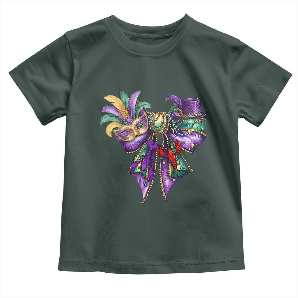 Coquette Bow Mardi Gras Toddler T Shirt New Orleans Carnival Beads Mask Crawfish