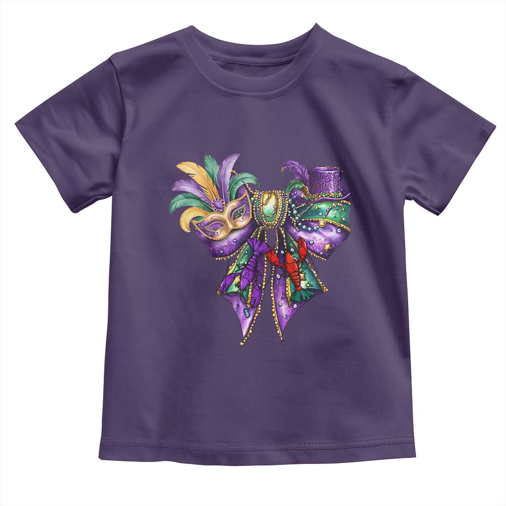 Coquette Bow Mardi Gras Toddler T Shirt New Orleans Carnival Beads Mask Crawfish