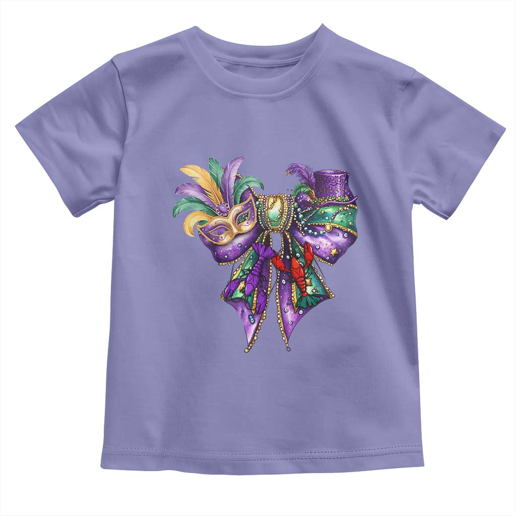 Coquette Bow Mardi Gras Toddler T Shirt New Orleans Carnival Beads Mask Crawfish