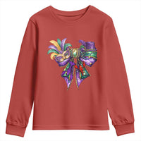 Coquette Bow Mardi Gras Youth Sweatshirt New Orleans Carnival Beads Mask Crawfish