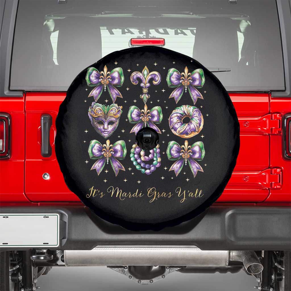Coquette Bow Mardi Gras Spare Tire Cover It's Mardi Gras Y'all Fleur De Lis Mask
