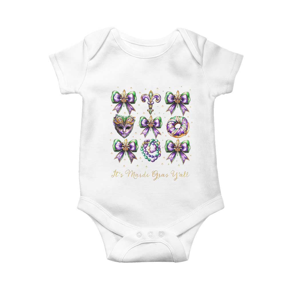 Coquette Bow Mardi Gras Baby Onesie It's Mardi Gras Y'all Fleur De Lis Mask
