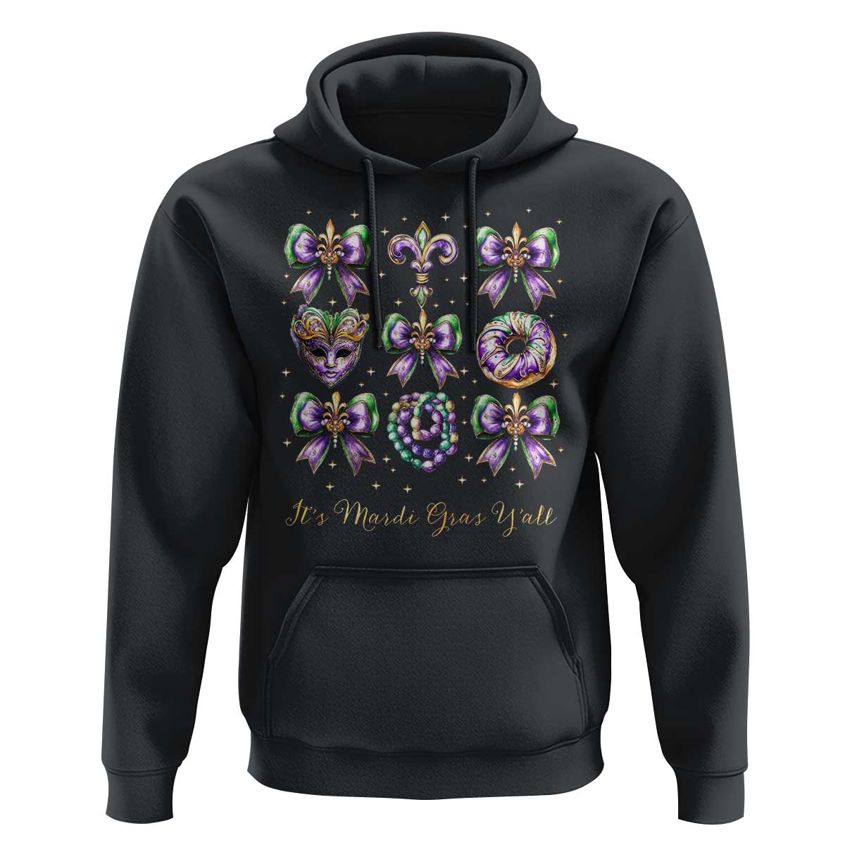 Coquette Bow Mardi Gras Hoodie It's Mardi Gras Y'all Fleur De Lis Mask