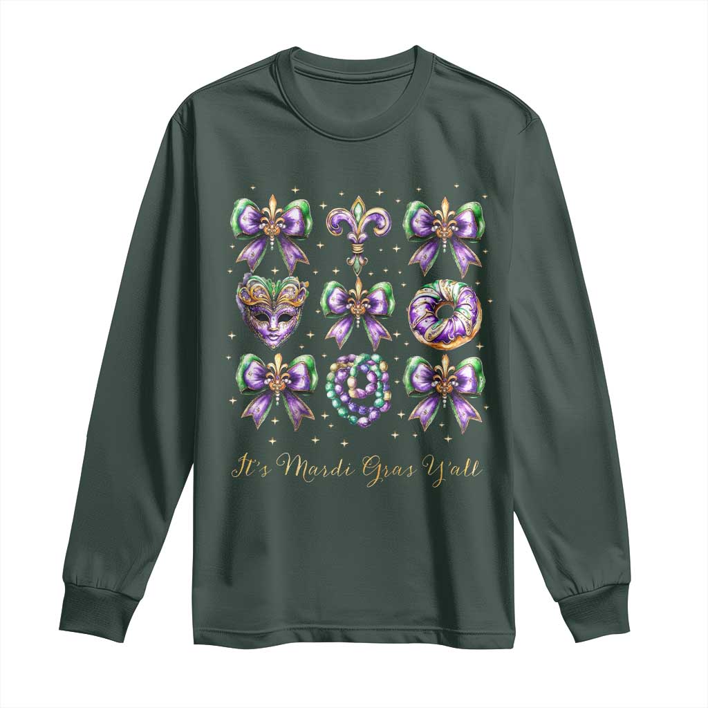 Coquette Bow Mardi Gras Long Sleeve Shirt It's Mardi Gras Y'all Fleur De Lis Mask