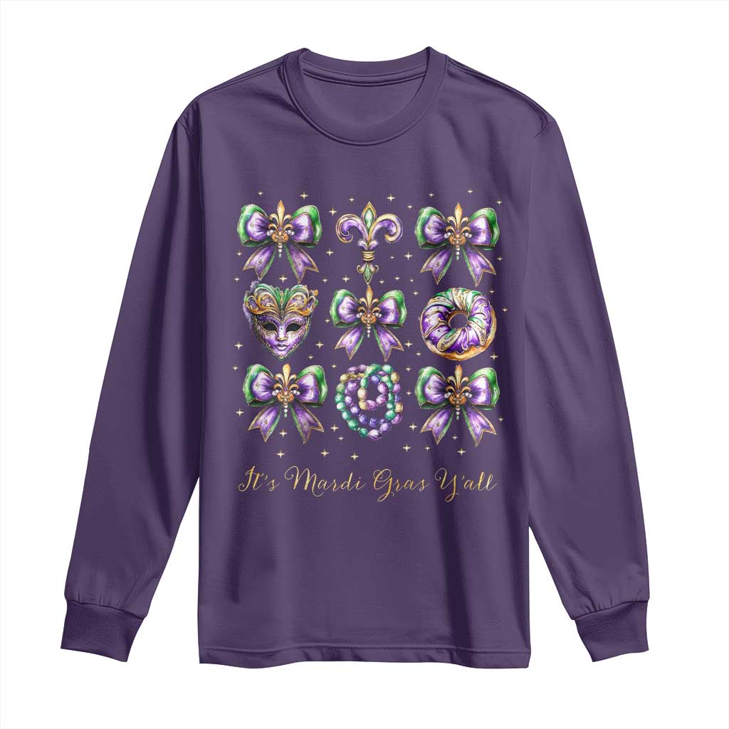 Coquette Bow Mardi Gras Long Sleeve Shirt It's Mardi Gras Y'all Fleur De Lis Mask