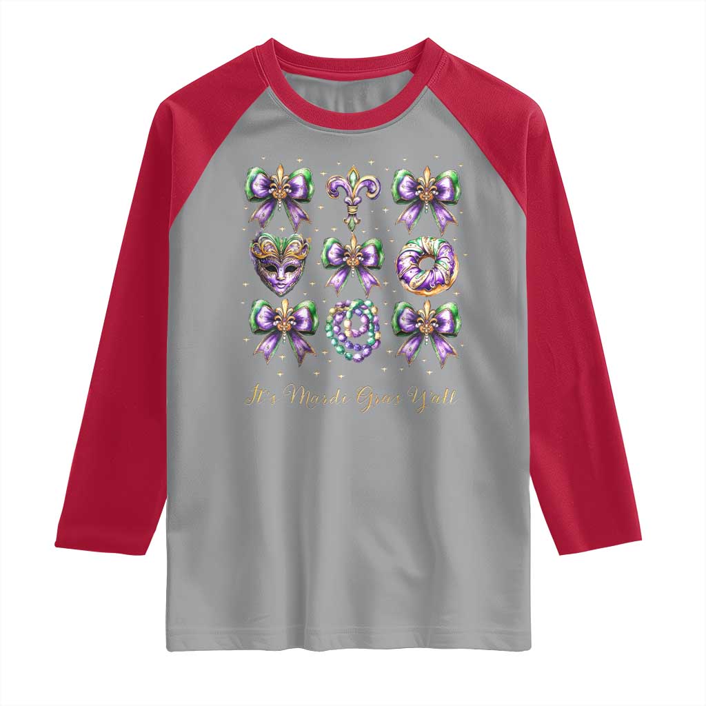 Coquette Bow Mardi Gras Raglan Shirt It's Mardi Gras Y'all Fleur De Lis Mask