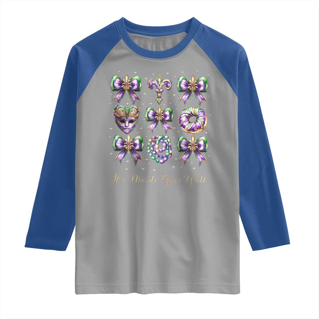 Coquette Bow Mardi Gras Raglan Shirt It's Mardi Gras Y'all Fleur De Lis Mask