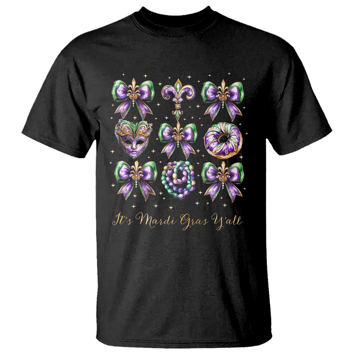 Coquette Bow Mardi Gras T Shirt It's Mardi Gras Y'all Fleur De Lis Mask