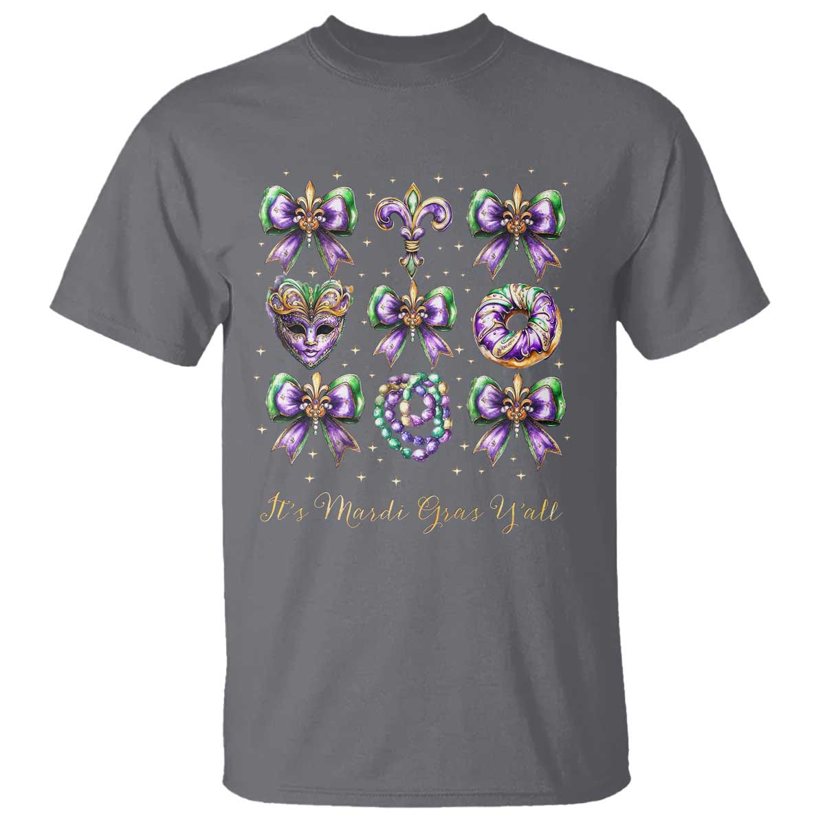 Coquette Bow Mardi Gras T Shirt It's Mardi Gras Y'all Fleur De Lis Mask